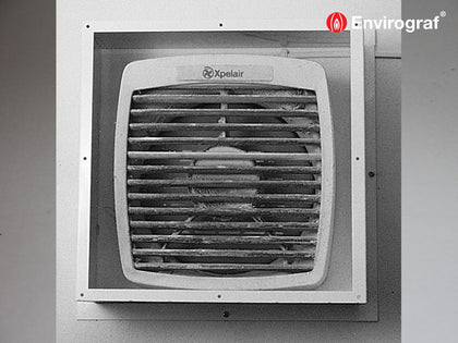 Intumescent fan covers for both windows and walls